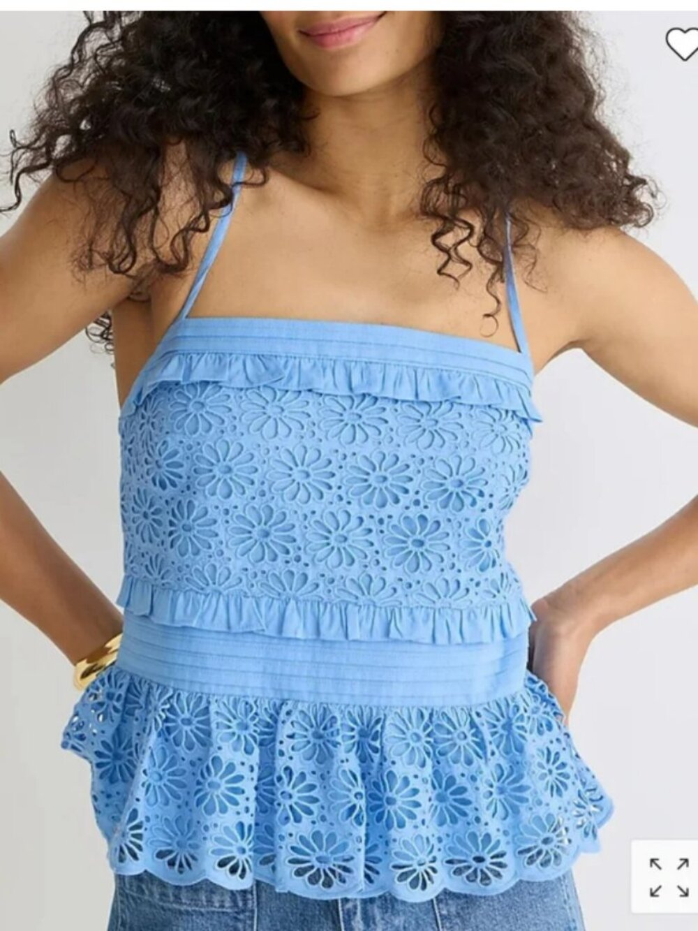 J.Crew Baby Blue Cross-Back Smocked-Waist Eyelet Top